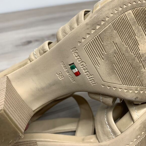 Nero Giardini Block Heels Strappy Beige Back Zip Women’s Shoes Size EU 38 US 7.5 - Picture 10 of 12